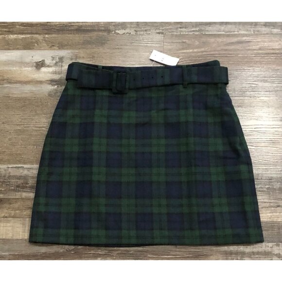 Loft Green Blue Plaid Belted Skirt Size 8 New with Tags - Picture 1 of 5